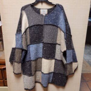 The Alpine collection Patchwork Wool Blend Sweater Womens Plus Blue Gray 26/28